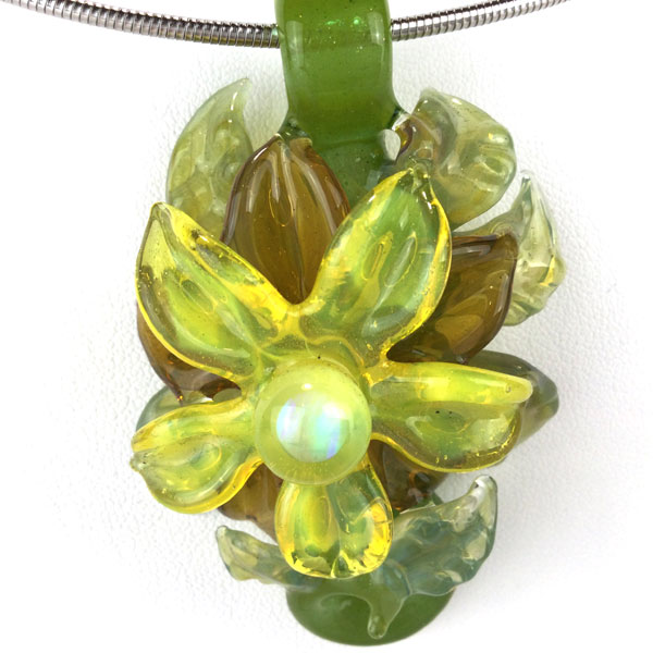 Yellow Botanical Pendant on Omega Wire Chain - Image 3